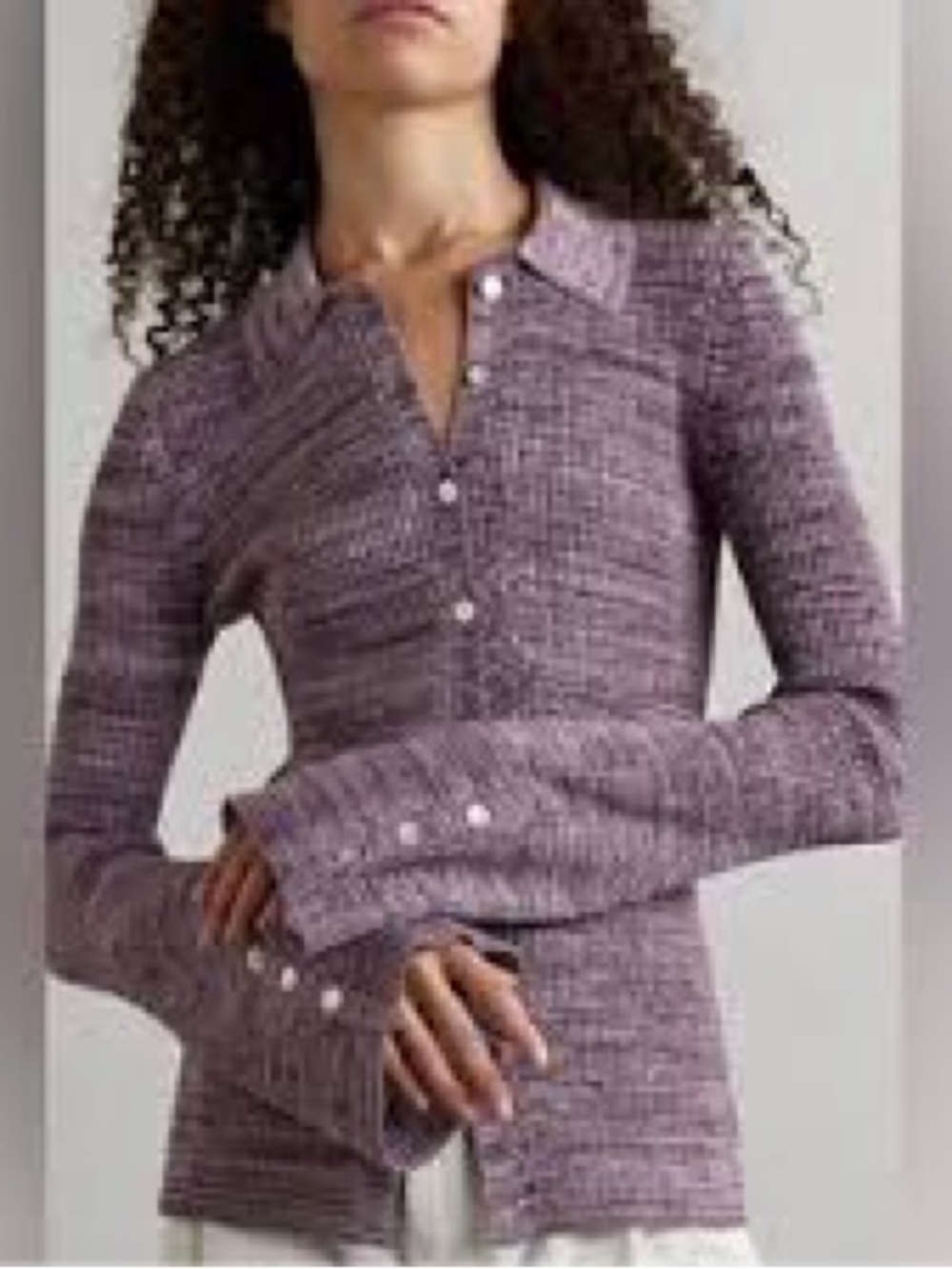 Button-Front Lavender Knit Shirt with Collar